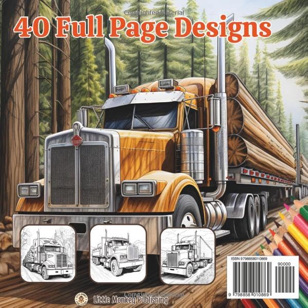Big Rig Trucking Coloring Book For Adults, Teens and Older Kids: 40 Modern and Classic Semi Trucks and Lorries in Scenic Settings image 3