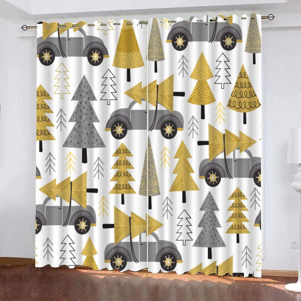 MELABE Forest Tree Blackout Curtain, Gray Car 2 Panels Window Curtains, Thermal Insulated Grommet Drapes for Bedroom Living Room Windows 100W x 214H