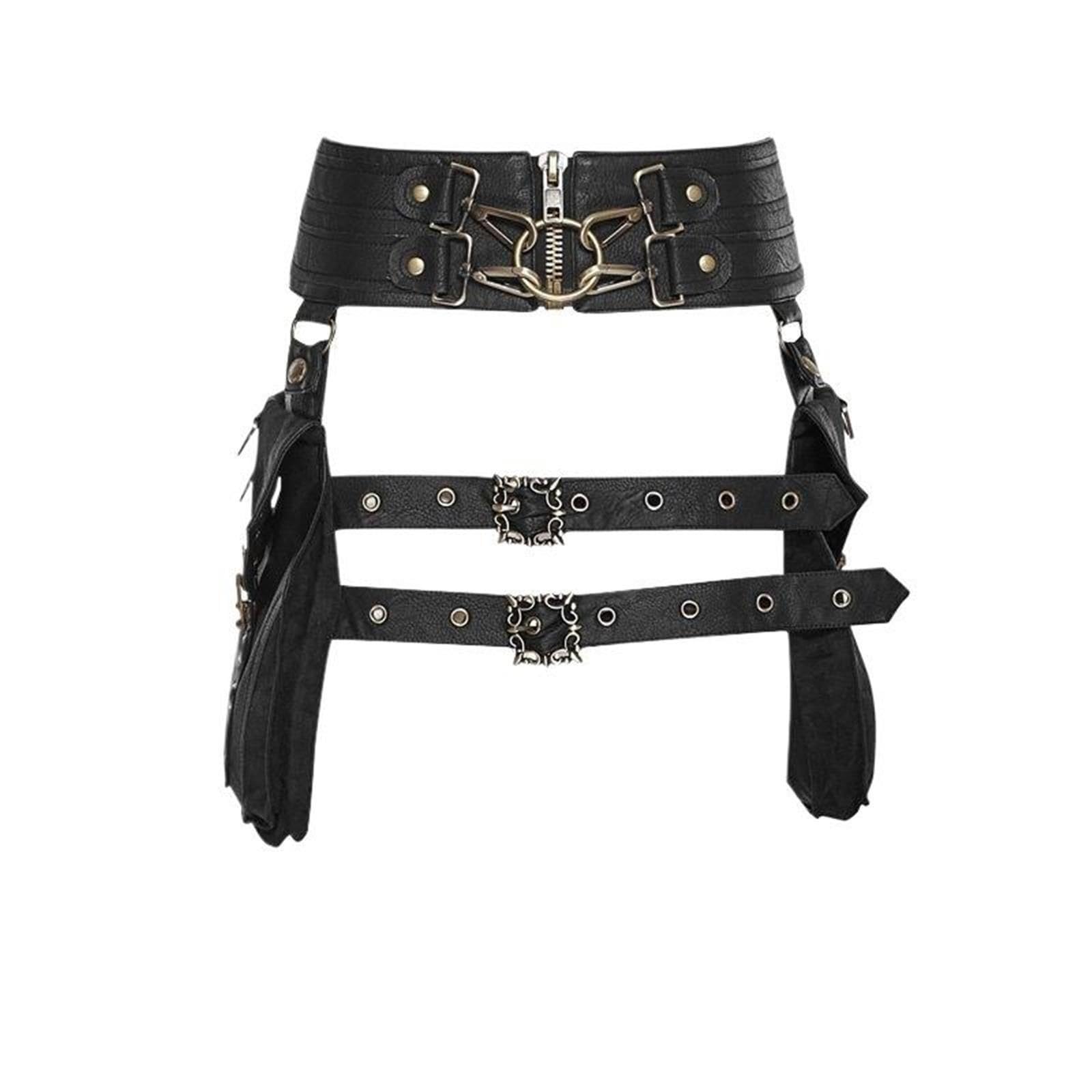 Riñonera de pierna de cuero PU Steampunk para riñonera de ciclismo impermeable para mujer, Negro , M, Clásico