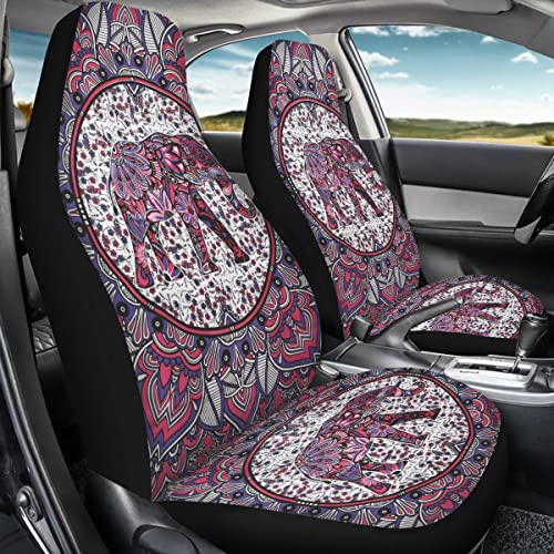 Dreaweet Mandala Elephant Seat Covers For Cars Women Men Ethnic Boho Indian Elephant Vehicle Car Accessories Front Seat Protective Cover Bag Full Set Of 2 Fit Most Car Truck Suv And Van, Pink #TOP2