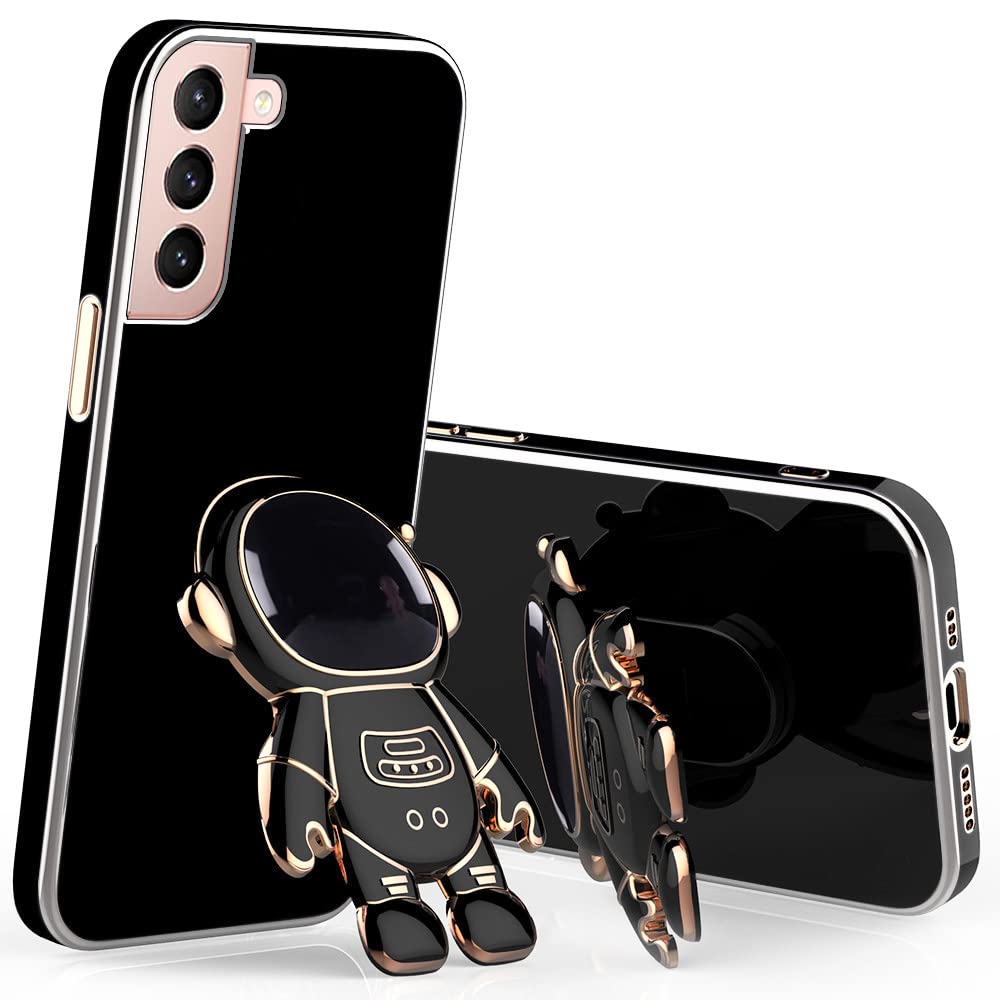 Wousunly ケース対応：Galaxy S22 ケース宇宙飛行士隠し スタンド機能Samsung S22カバー耐衝撃 可爱い 人気 スマホカバー Galaxy S22 立体 軽薄型 (黒)