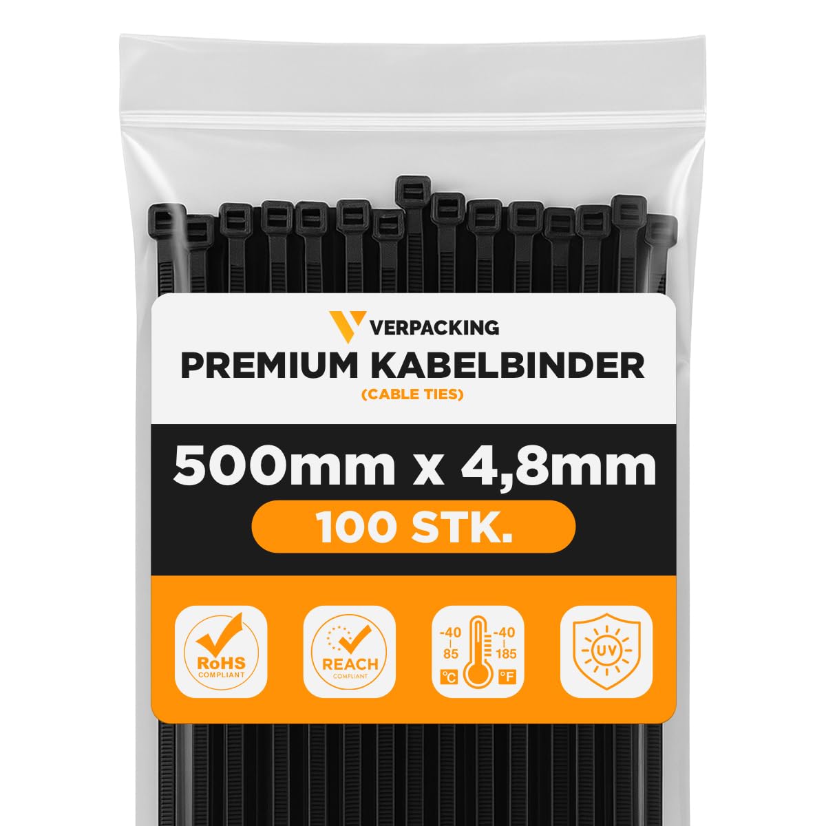 verpacking Fascette fermacavo premium nere 530 x 4,8 mm [colore, dimensione e quantità selezionabili], resistenti ai raggi UV, elevata resistenza alla trazione - 1000 pezzi