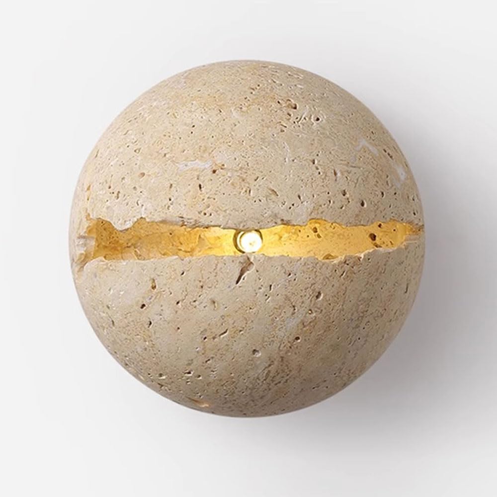 SSBHDM G4 Light Source Yellow Travertine Wall Sconce, Creative Natural Stone Wall Light, Wabi Sabi Style Wall Lamp, Restaurant Living Room Bedroom Decoration Light Fixtures