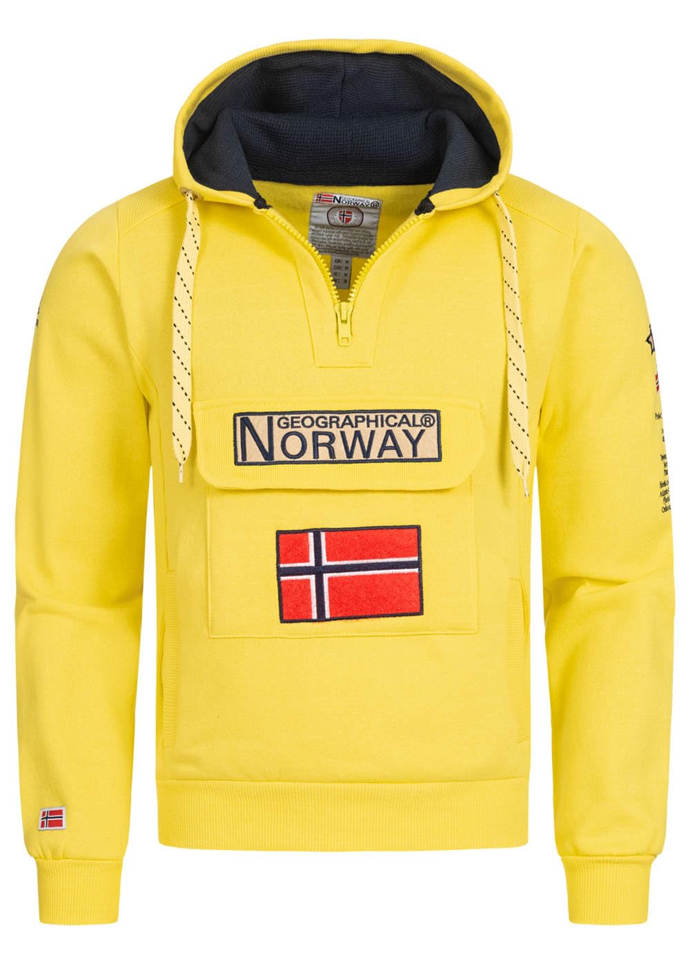 Geographical Norway GYMCLASS - Felpa con cappuccio e tasca a marsupio da uomo, con logo della marca e maniche lunghe
