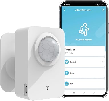WiFi Wireless Motion Sensor Smart PIR Motion Detector with App Notifications and Remote Monitoring, Battery or USB Powered, Compatible with Alexa Voice Commands