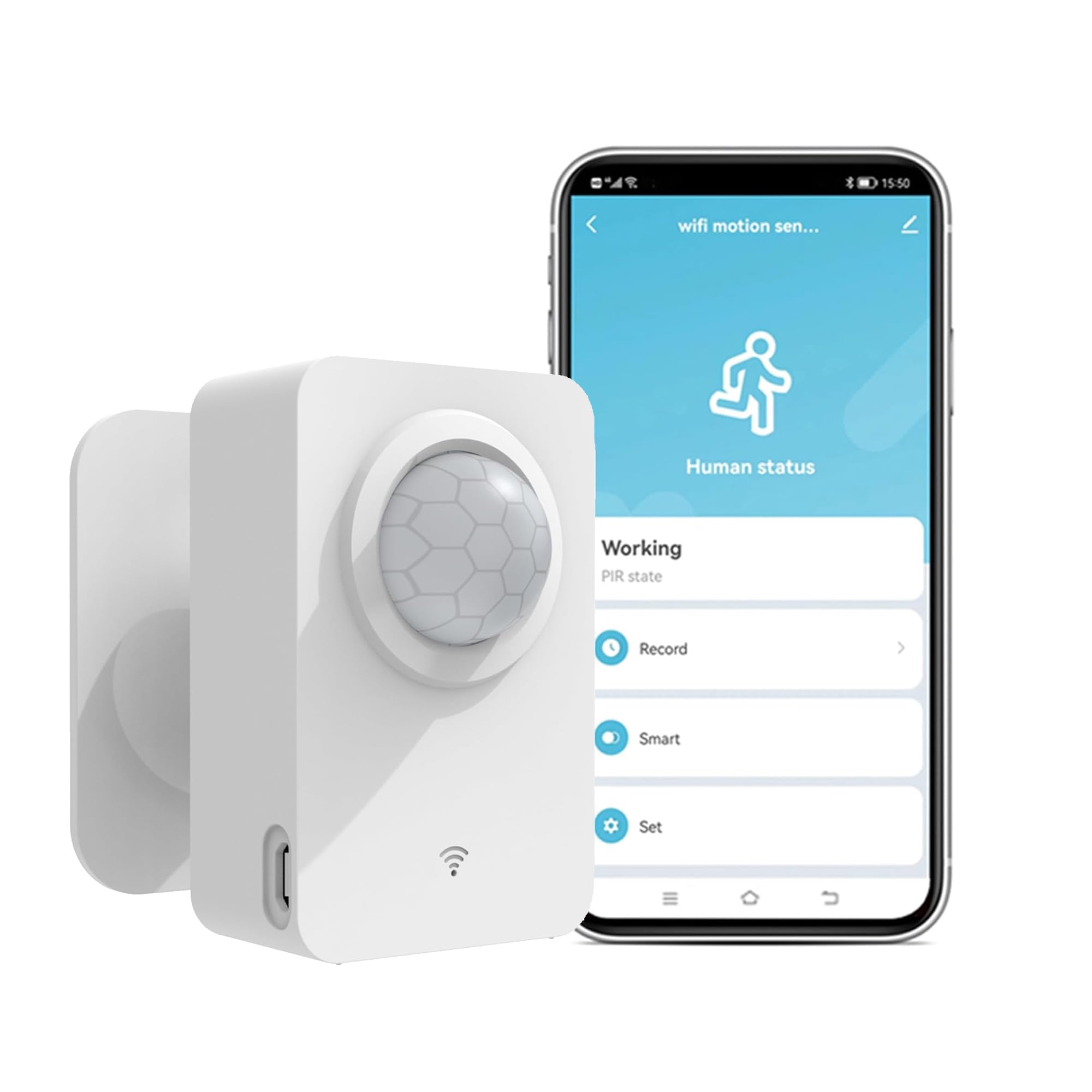 WiFi Wireless Motion Sensor: Smart PIR Motion Detector with App Notifications and Remote Monitoring, Battery or USB Powered, Compatible with Alexa Voice Commands