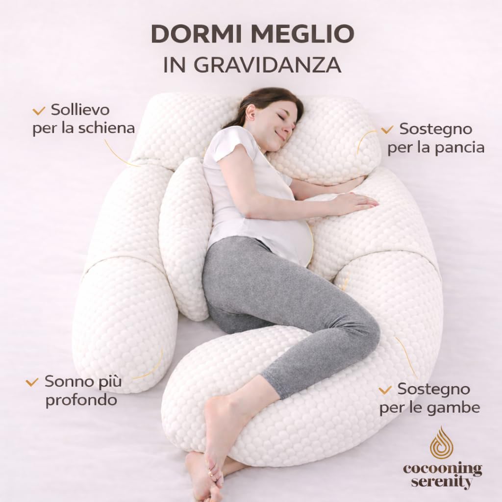 Cuscino Gravidanza XXL Cuscino Maternità Ergonomico 360° per Dormire in Gravidanza – Supporto per Pancia, Schiena, Fianchi e Gambe – Cuscino Allattamento con Fodera Lavabile