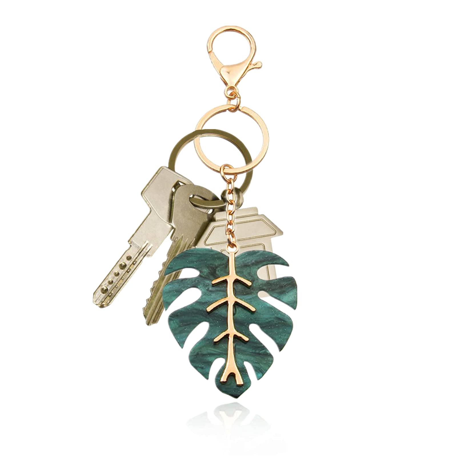 Leaf Keychain Acrylic Keychains Metal Keychain Leaf Shape Metal Keychain Car Pendant Key Pendant, Green, 1 Count (Pack of 1)