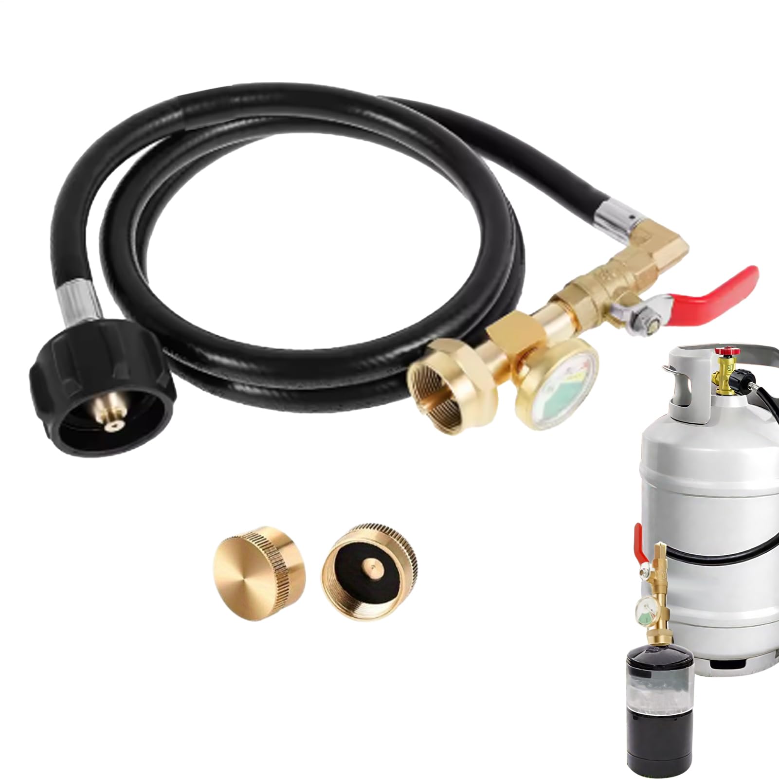 Adaptateur de recharge de propane à jauge phosphorescente et tuyau laiton