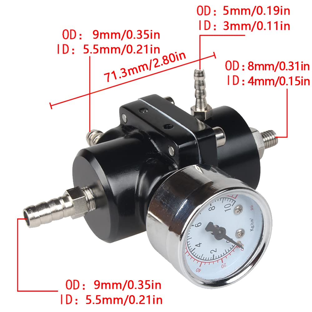 Baceyong Kraftstoffdruckregler mit einem Bereich von 0 bis 140 PSI, Aluminiumlegierung