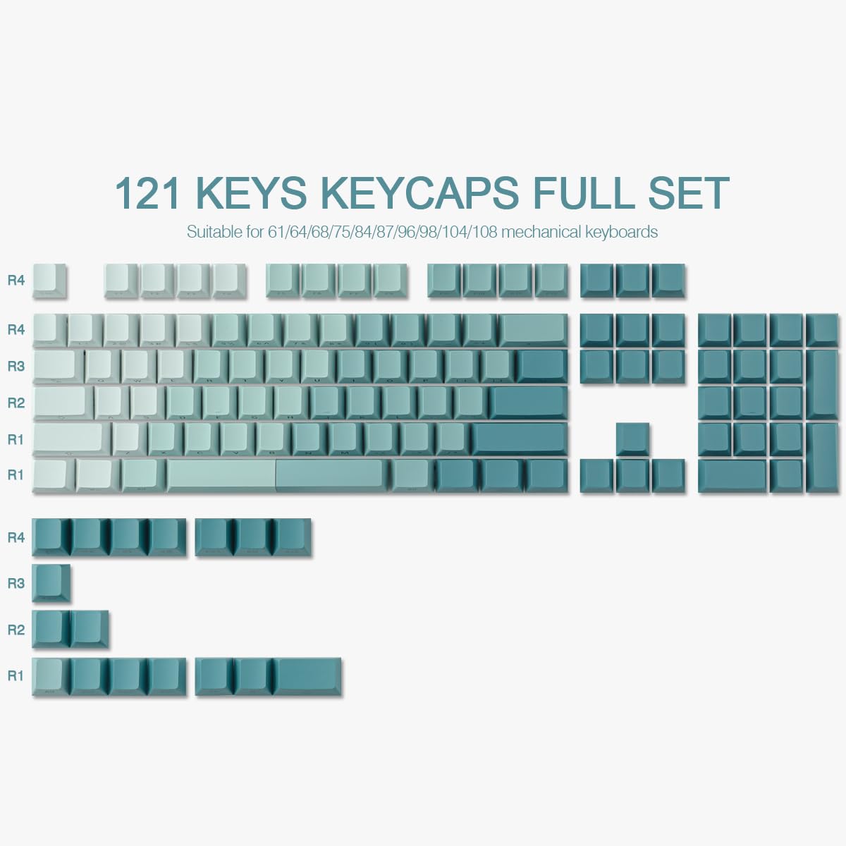 Hyekic PBT Keycaps, 121 toetsen aangepaste gradient inkt-schaduw, met letterzijde, gegraveerd, transparant, ANSI en ISO lay-out voor Cherry-MX- schakelaars, mechanische toetsenborden