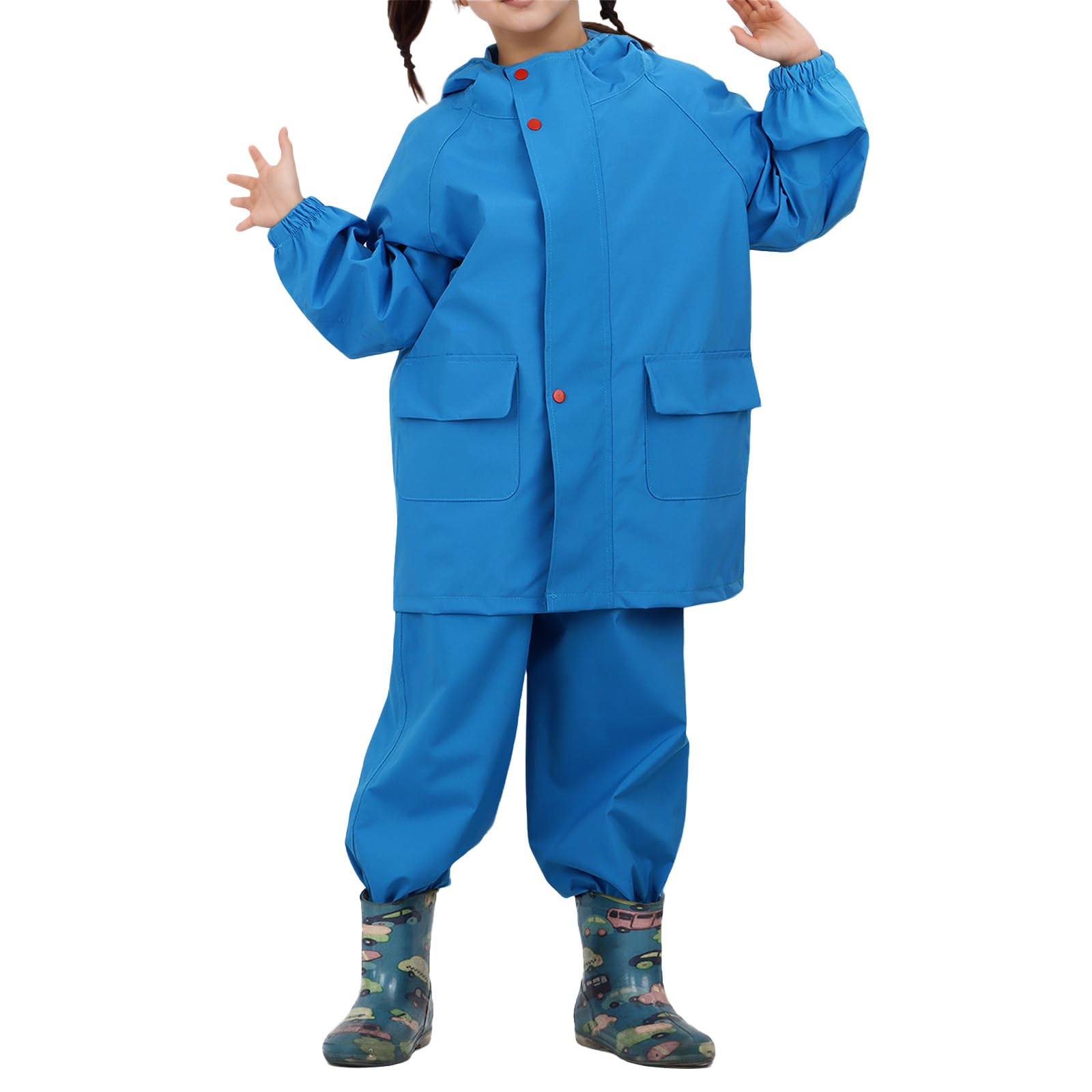 Unisexe Enfants Imperméables Veste Imperméable avec Jarretelles Pantalon De Pluie Léger À Capuche En Plein Air Pour Enfants Pour Garçon Et Fille
