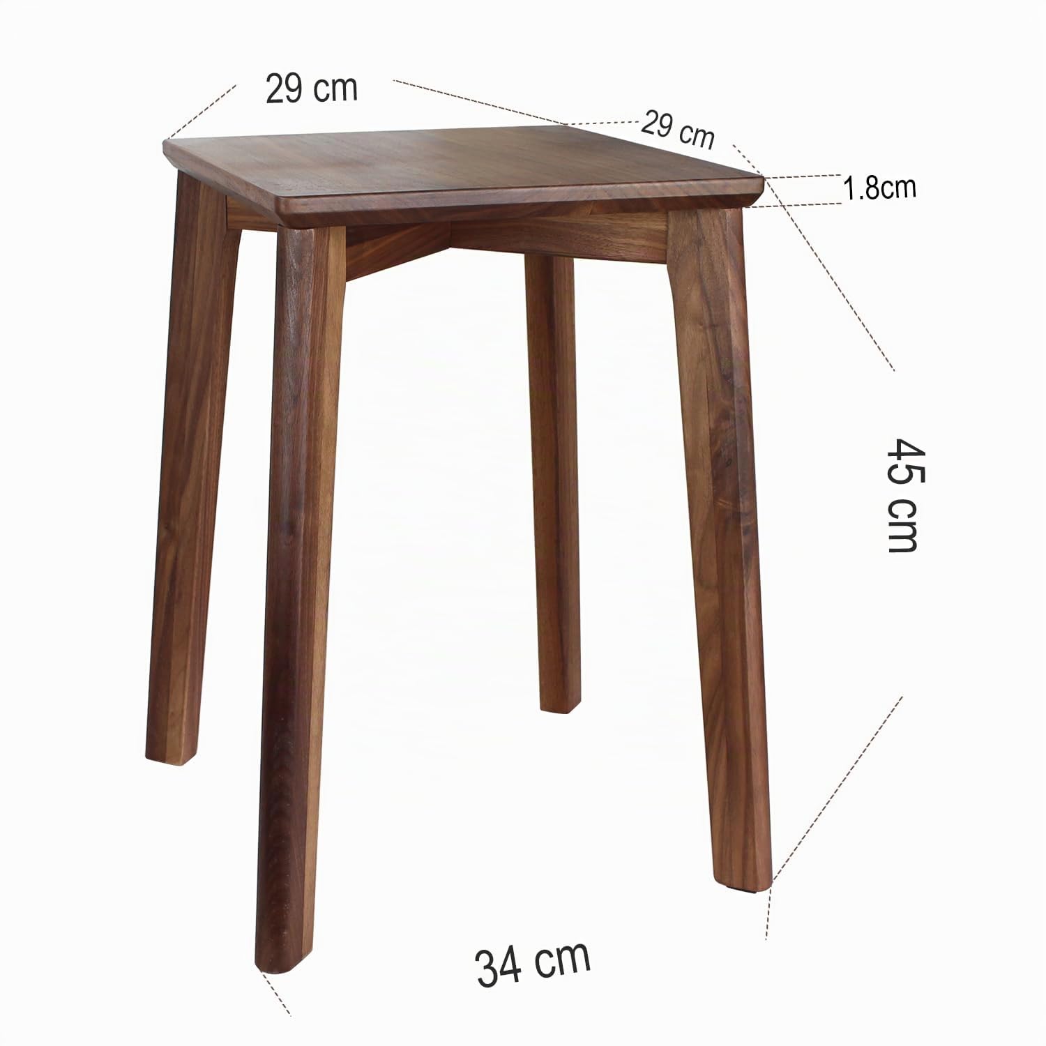 Taburete de madera de nogal de 45 cm de alto, apilable sin respaldo, solución de asiento con parte superior cuadrada, almohadilla de fieltro antideslizante para cocina, habitaciones, oficina,