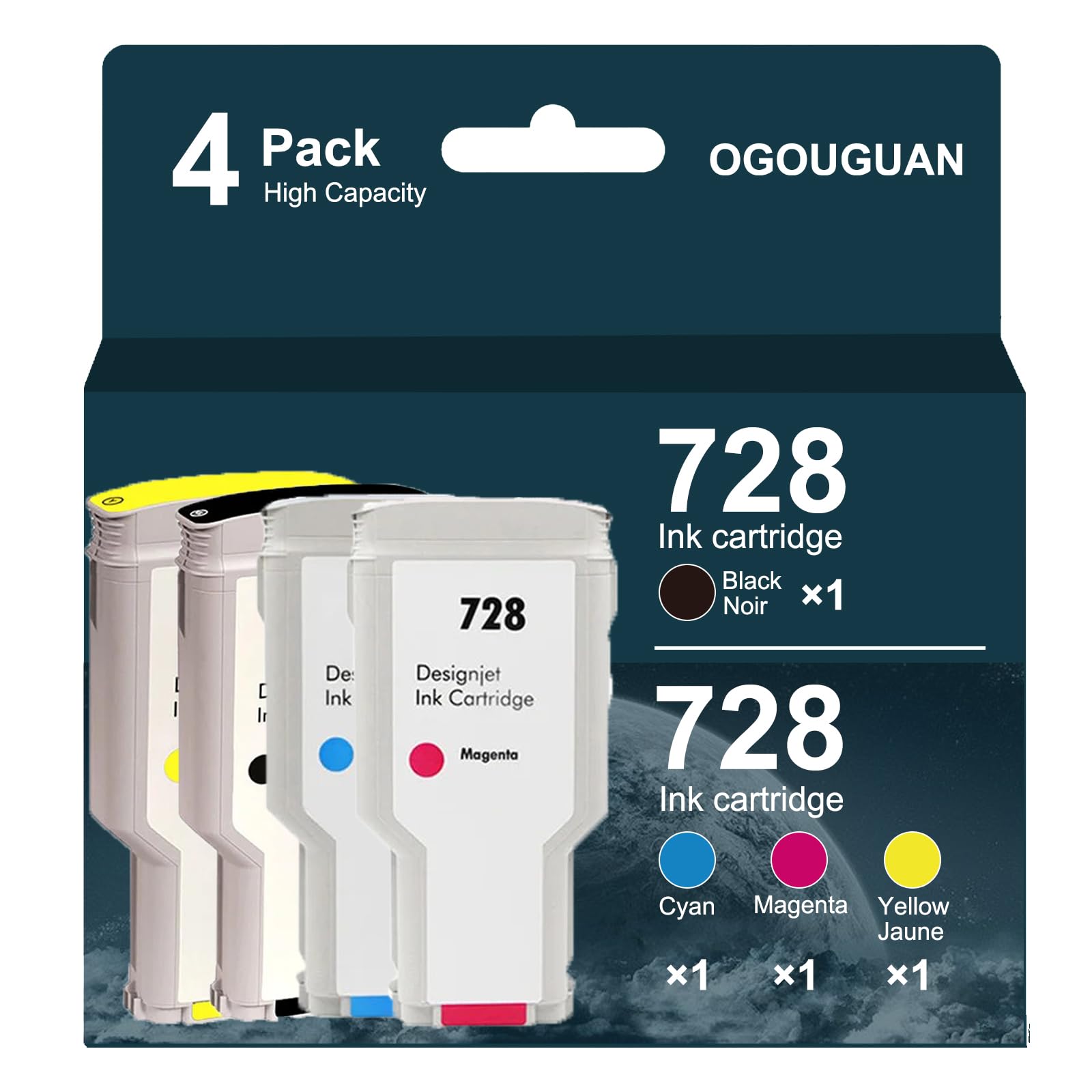 Cartuccia d'inchiostro 728 300ML compatibile con HP DesignJet T730 e T830 e testina di stampa HP 729 DesignJet (4-Pack)