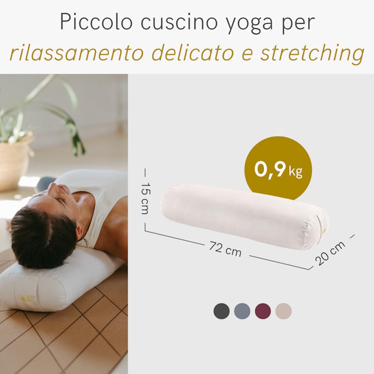 Bolster Yoga Rettangolare In Cotone E Kapok - Per Yin Yoga E Restorative | Lotuscrafts Eco - Foto 13