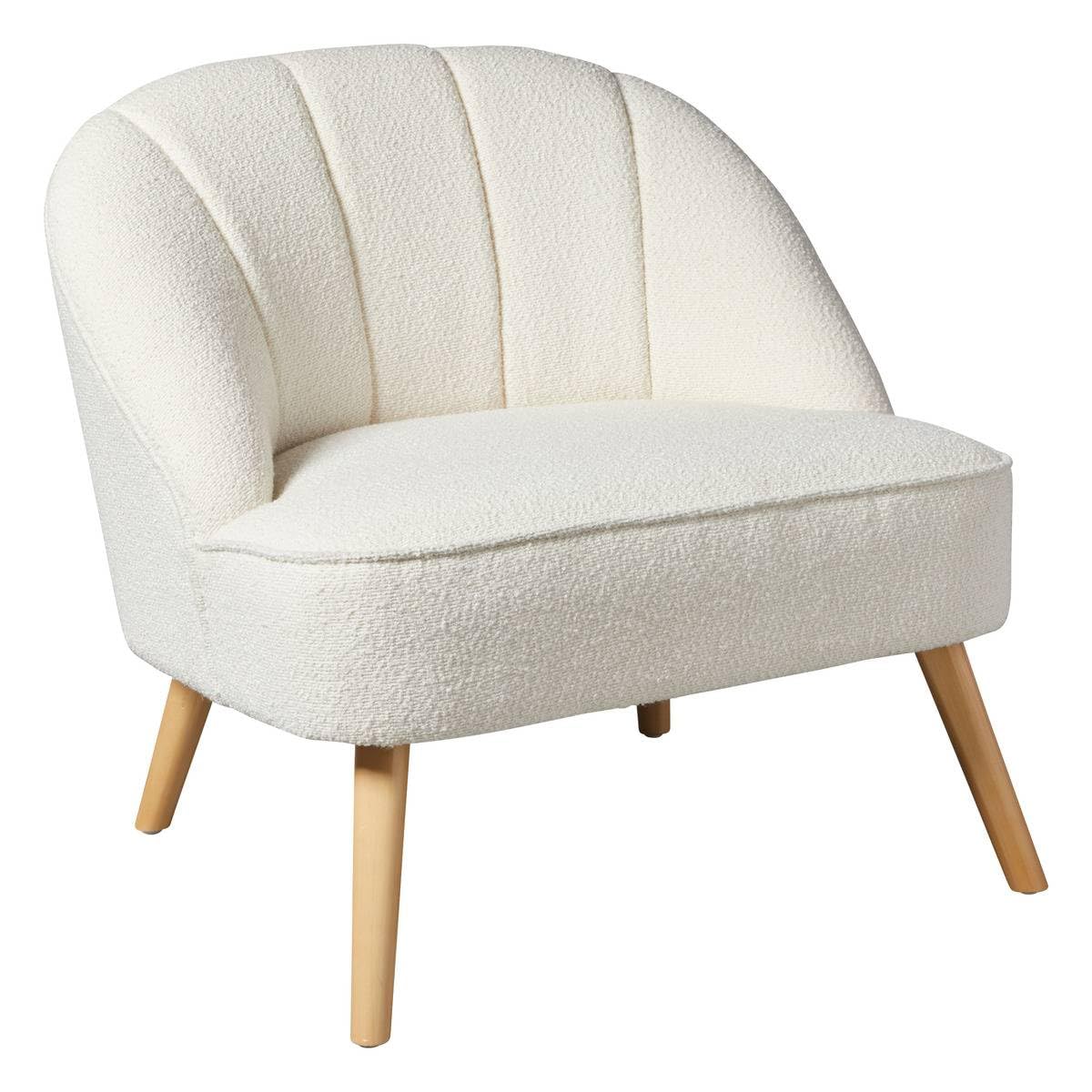 Atmosphera - Fauteuil Naova Tissu Bouclette Blanc, L 78 x P 72 x H 71 cm, Pieds en Bois, Déperlant - pour Salon, Chambre