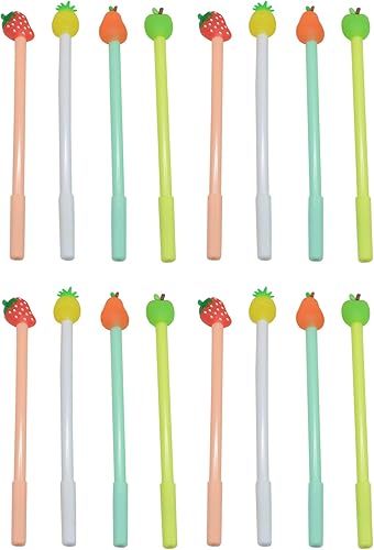 Bolígrafo de escritura fluido, 12 unidades de 0.015 in de tinta negra con forma de fruta, bola rodante, lindo bolígrafo de tinta de gel para