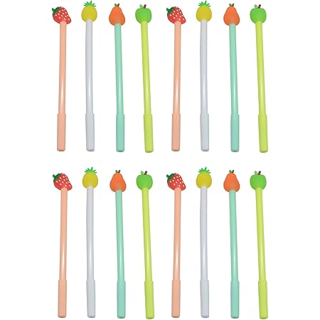 Fluent Writting Pen, 12 Pcs 0.38 mm Black Ink Fruits Shape Rolling Ball Cute Gel Ink Pen for Student and School Office Supplies (Fruits)