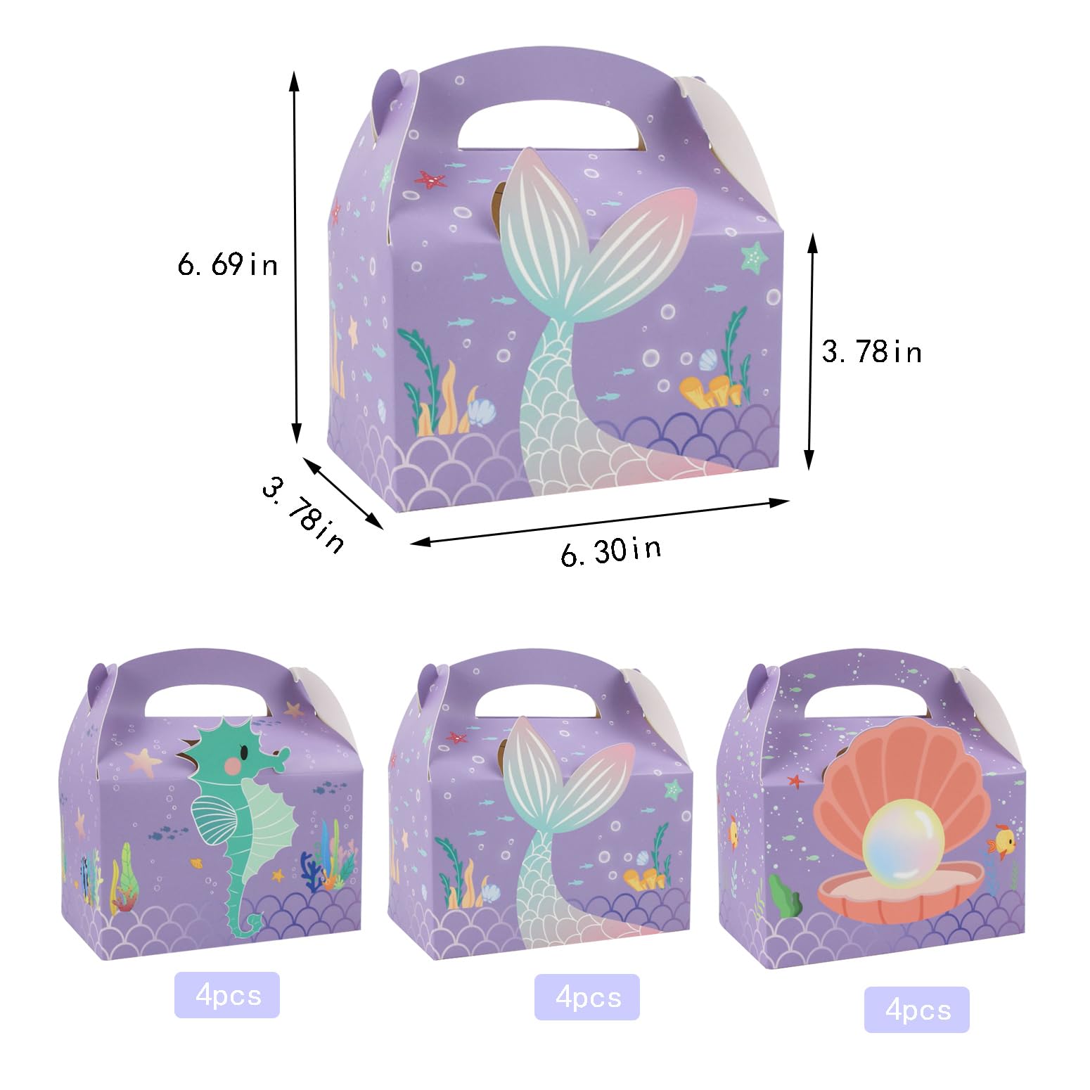 LAEYIAP 12Pcs Mermaid Party Favor Goodie Gift Boxes,Mermaid Party Goodie Bags,Handmade DIY Candy Box with Handle for Under the Sea Theme Birthday Party Decoration Supplies