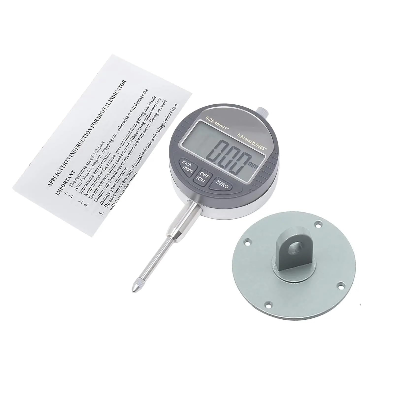 Indicador de cuadrante Digital electrónico Conversión de Pulgadas/métricas 0-1 pulgada/25,4 mm Indicador de sonda Digital Calibre de Prueba de cuadrante de Alta resolución