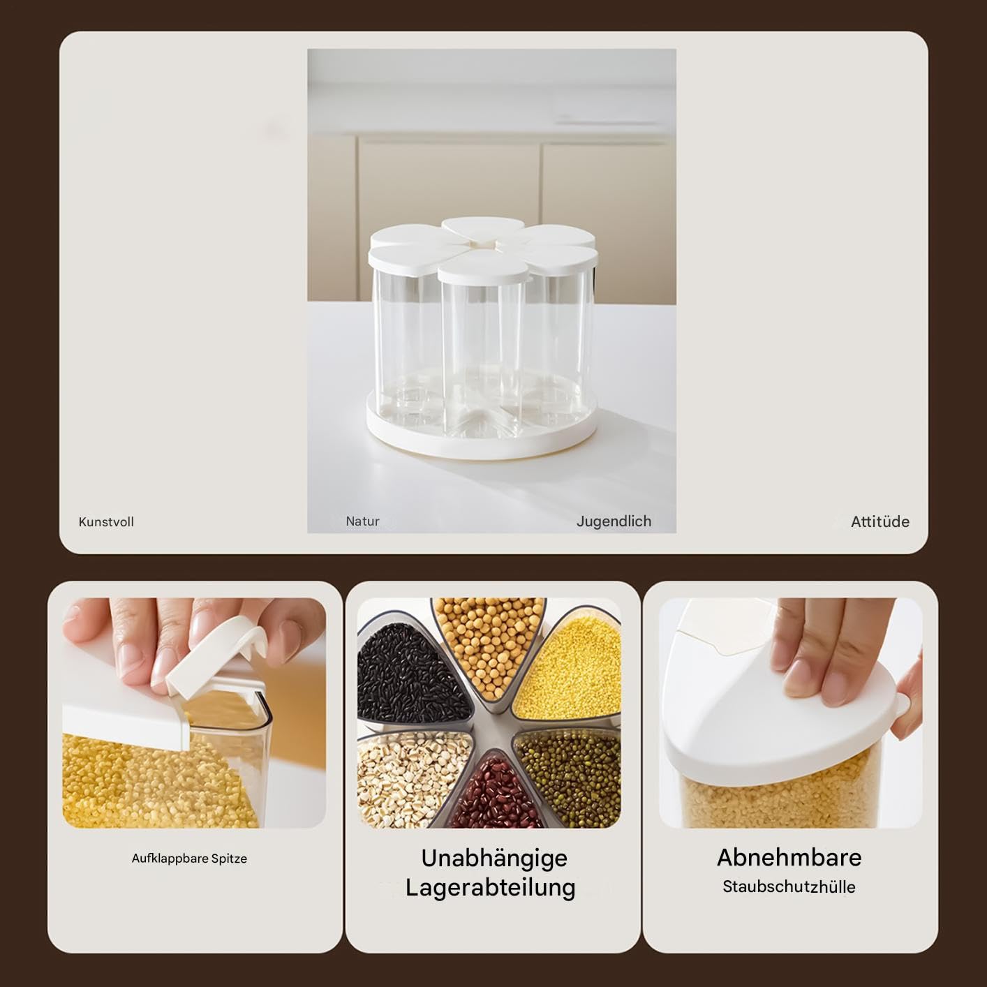 Dispensador Giratorio De Alimentos Organizador 6 Compartimentos Para Cocina | Contenedores De Alimentos Dispensador Cereales Para Cocina Despensa Armario Cereal Harina Azúcar Caramelos Snacks