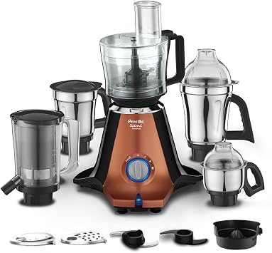Preethi Zodiac Stardust Mixer Grinder for Kitchen, 5 Jars 750 Watt Mixie 3 Stainless steel Jars +1 Juicer Jar+1 Master Chef Plus Food processor Jar, Black/Copper MG-265 Copper/Black