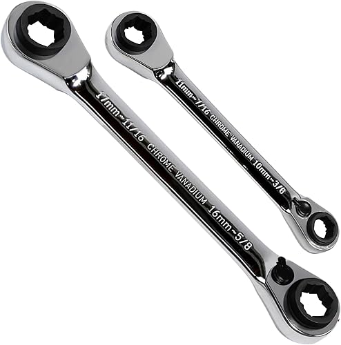 Miniatura 1 de LE LEMATEC 8-in-1 SAE Ratcheting Wrench Set, 8 sizes in 2 Pieces Including 516, 38, 716,916, 58, 1116, 34-Inch  12 Point Ratchet Wrench, Heat