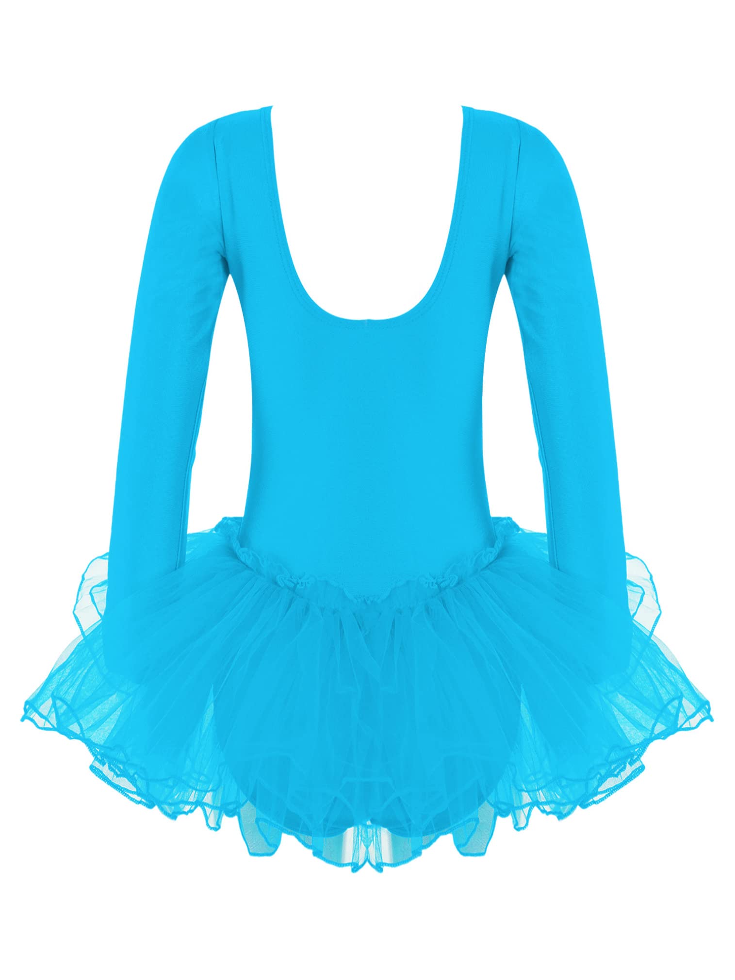 easyforever Toddler Girls V Neck Long Sleeve Ballet Leotards Dance Mesh Tutu Skirted Ballerina Outfits Dance wear Lake Blue 3-4 Years