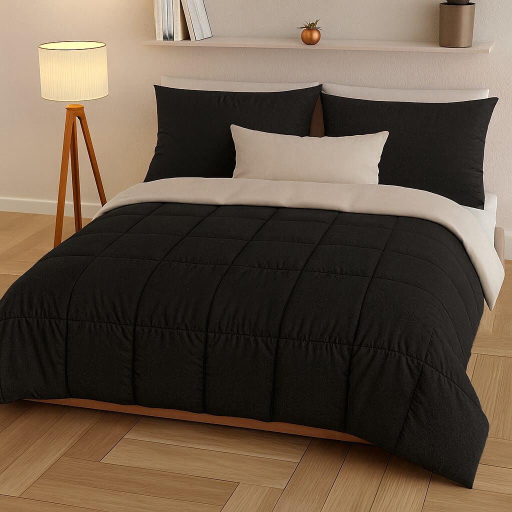 Couette d'hiver lit double une place et demie noir crème lit Max