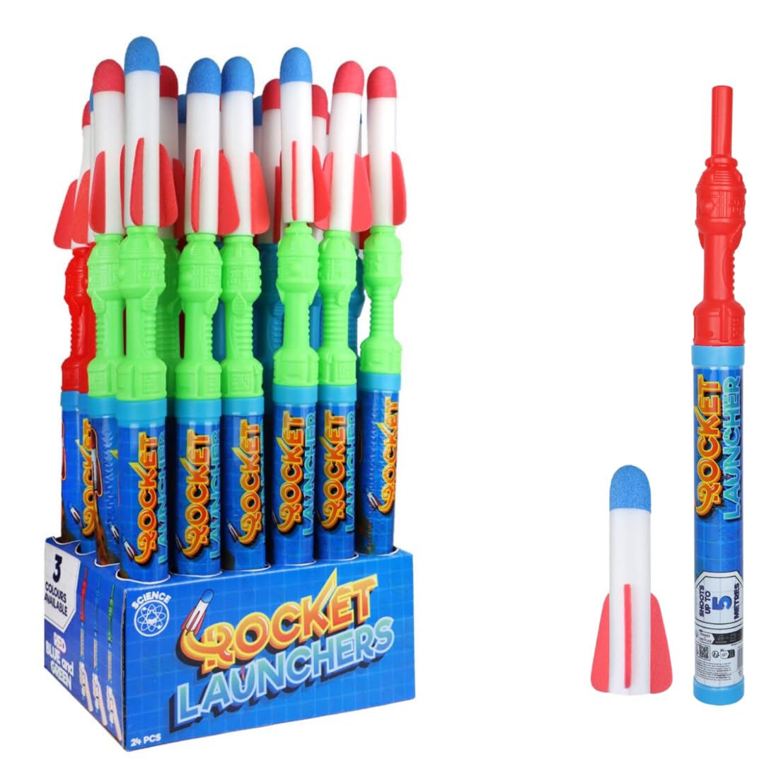 TC Toys - 24 Pack Foam Rocket Launcher for Kids - 60cm Manual Toy Rocket Shooters with Safe Soft Foam Darts - Bulk Bulk Outdoor Garden Games, Summer Toys & Party Favours for Boys & Girls