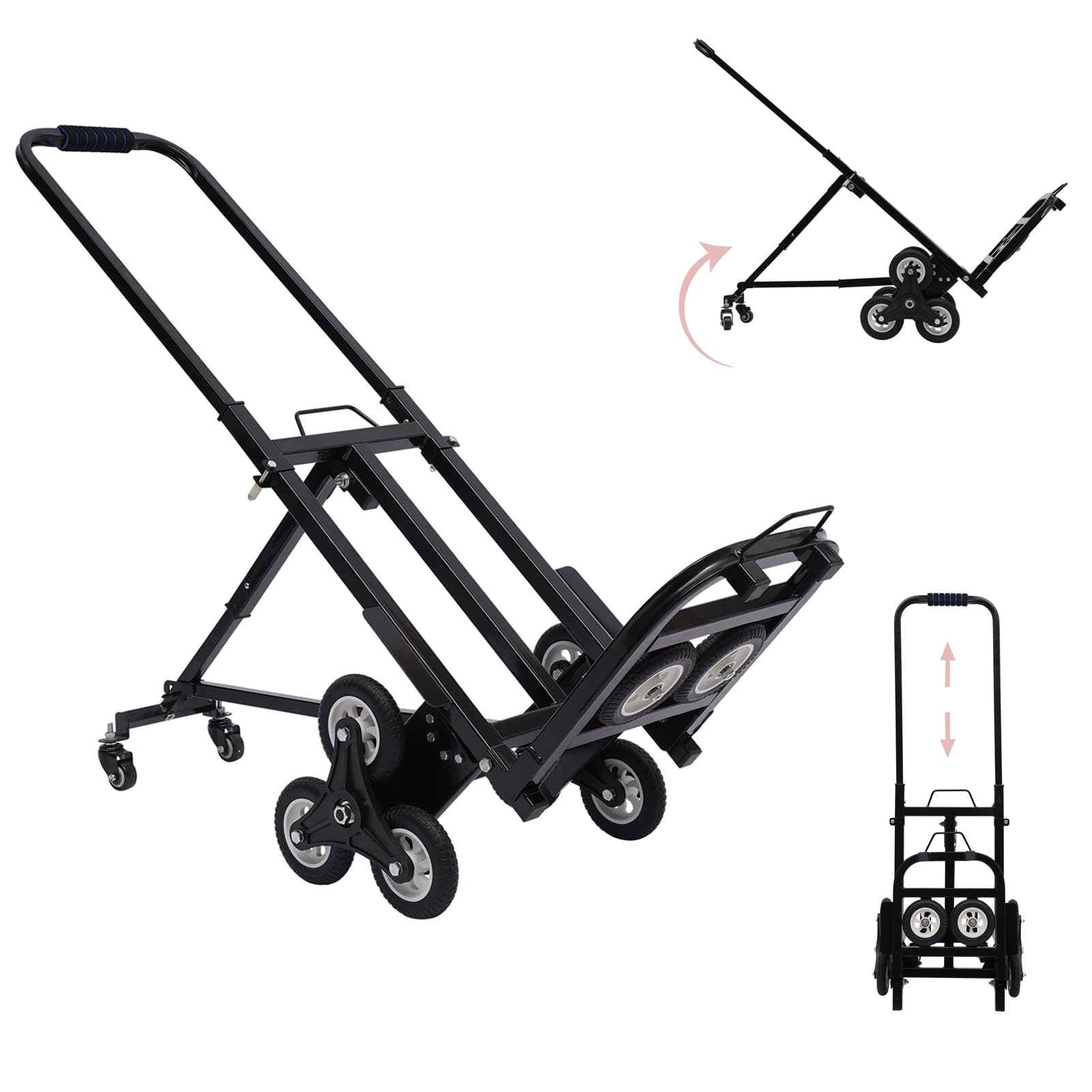 Carretilla de transporte plegable con 10 ruedas y 2 cuerdas elásticas, carretilla de mano para mudanzas y objetos pesados, carretilla de transporte de 150 kg