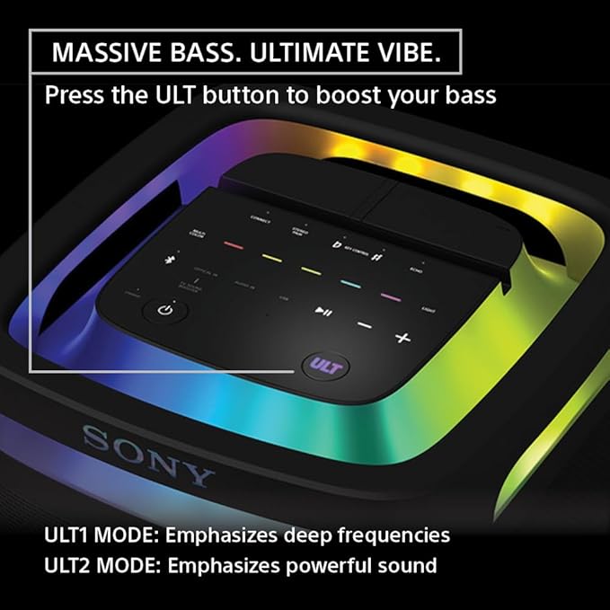 Sony ULT Tower 9 Bluetooth Karaoke Party Speaker with Powerful Bass, 360° Sound and Party Lights, 25 Hour Battery, and Convenient Carrying Handle and Wheels. (SRSULT900)