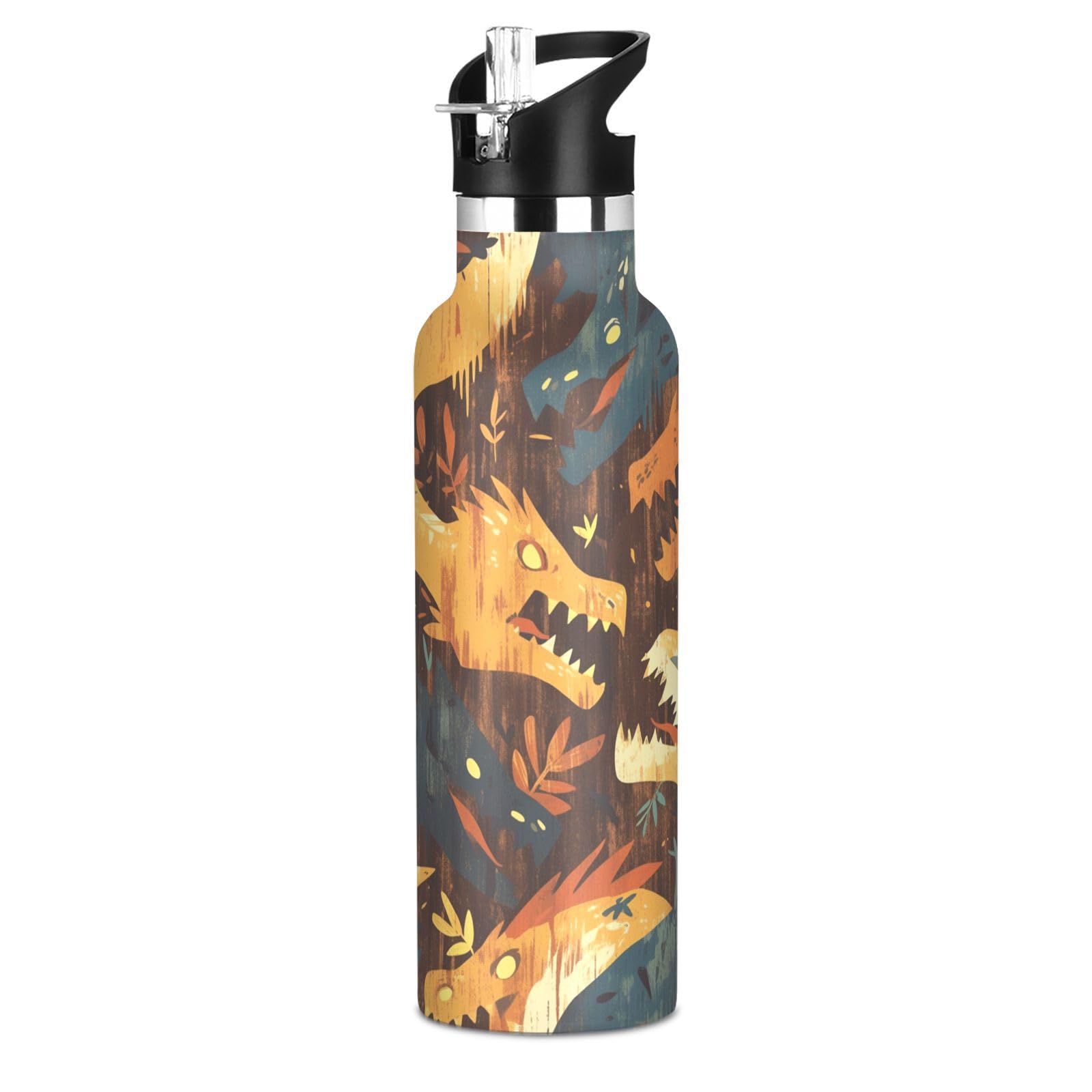 Kaaviyo Boys Pattern Colorful Dinosaurs Mysterious Water Bottle Stainless Steel Jug Insulated Vacuum Cup For Girls(600Ml)