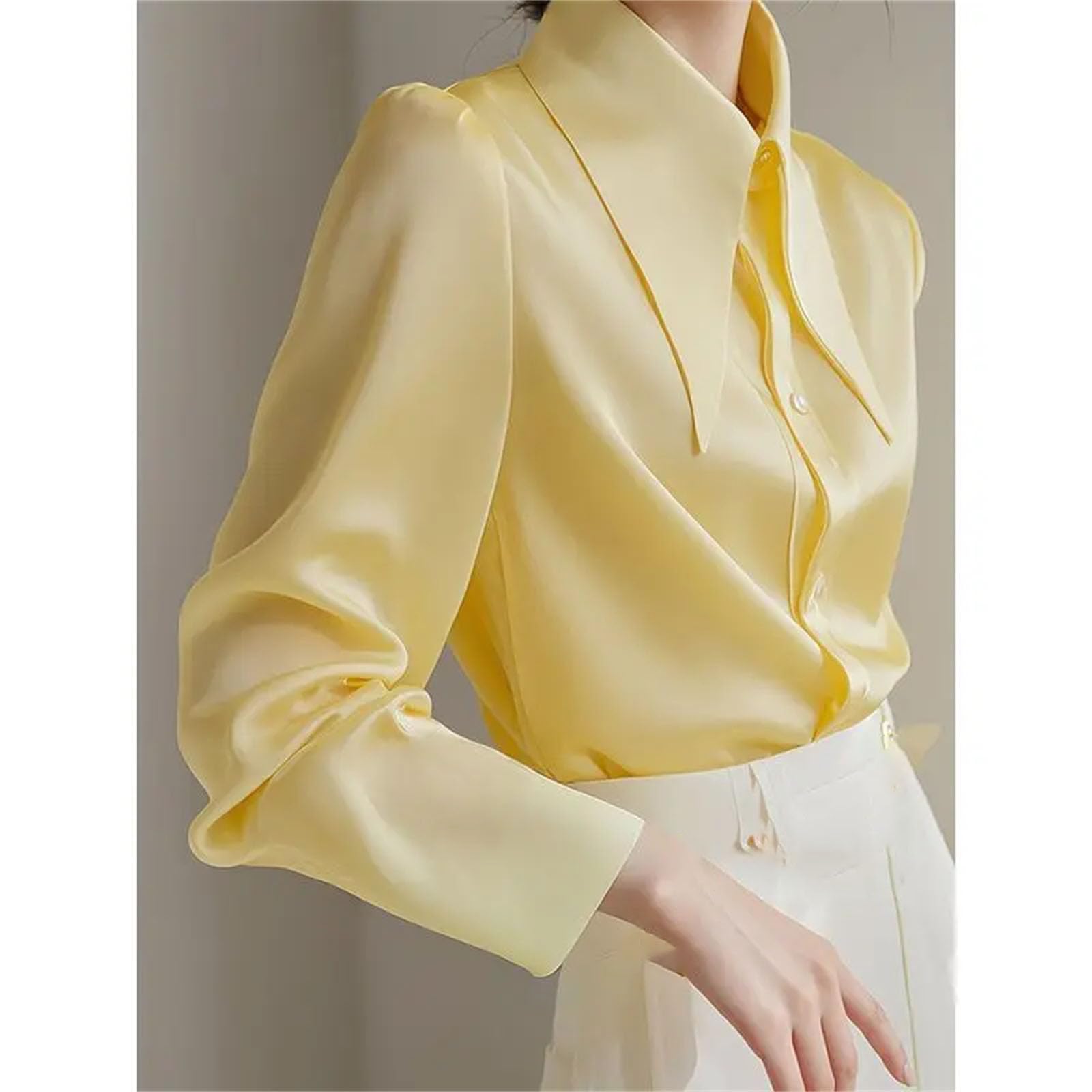 Camicie da donna tinta unita colletto classico manica lunga design elegante poliestere casual quotidiano top
