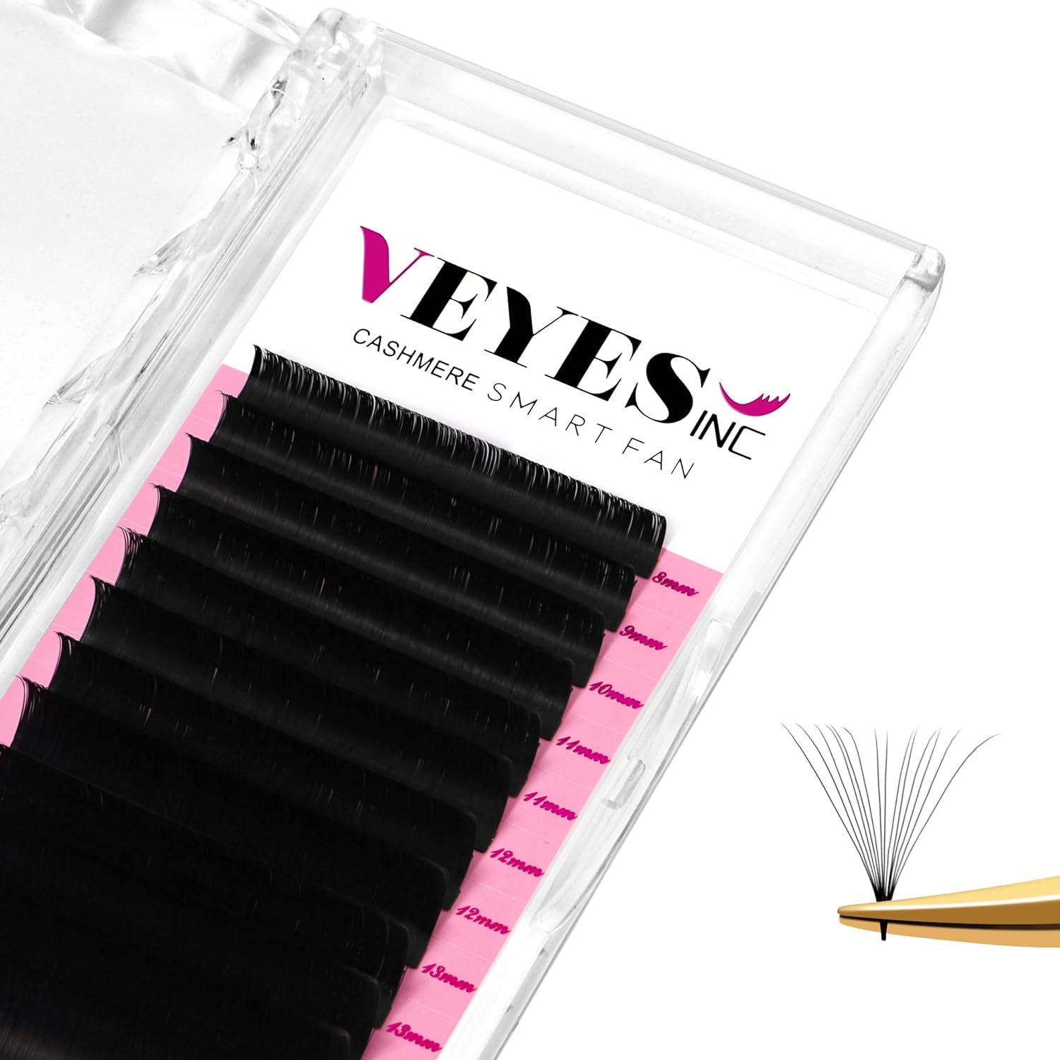 VEYES INC Cashmere Easy Fan Lashes Lash Extensions 0.03-0.07 C/CC/D Curl Mixed & Single Length Self Fanning Lashes Automatic Blooming for Professional Matte Black (0.05 CC 15mm)