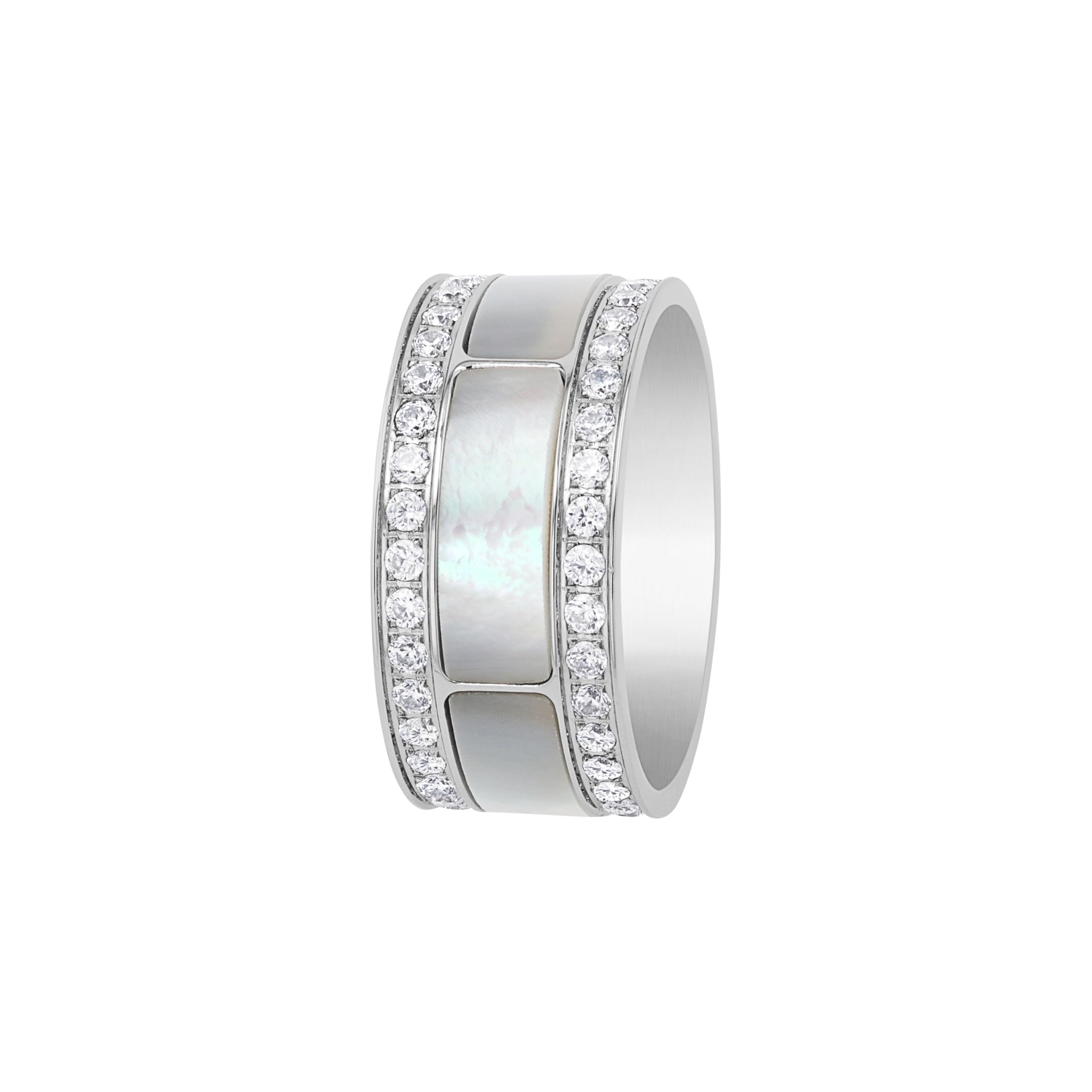 JOOP! Ring Edelstahl Perlmutt Damen Ringe, mit Zirkonia synth., Weiß, Kommt in Schmuck Geschenk Box