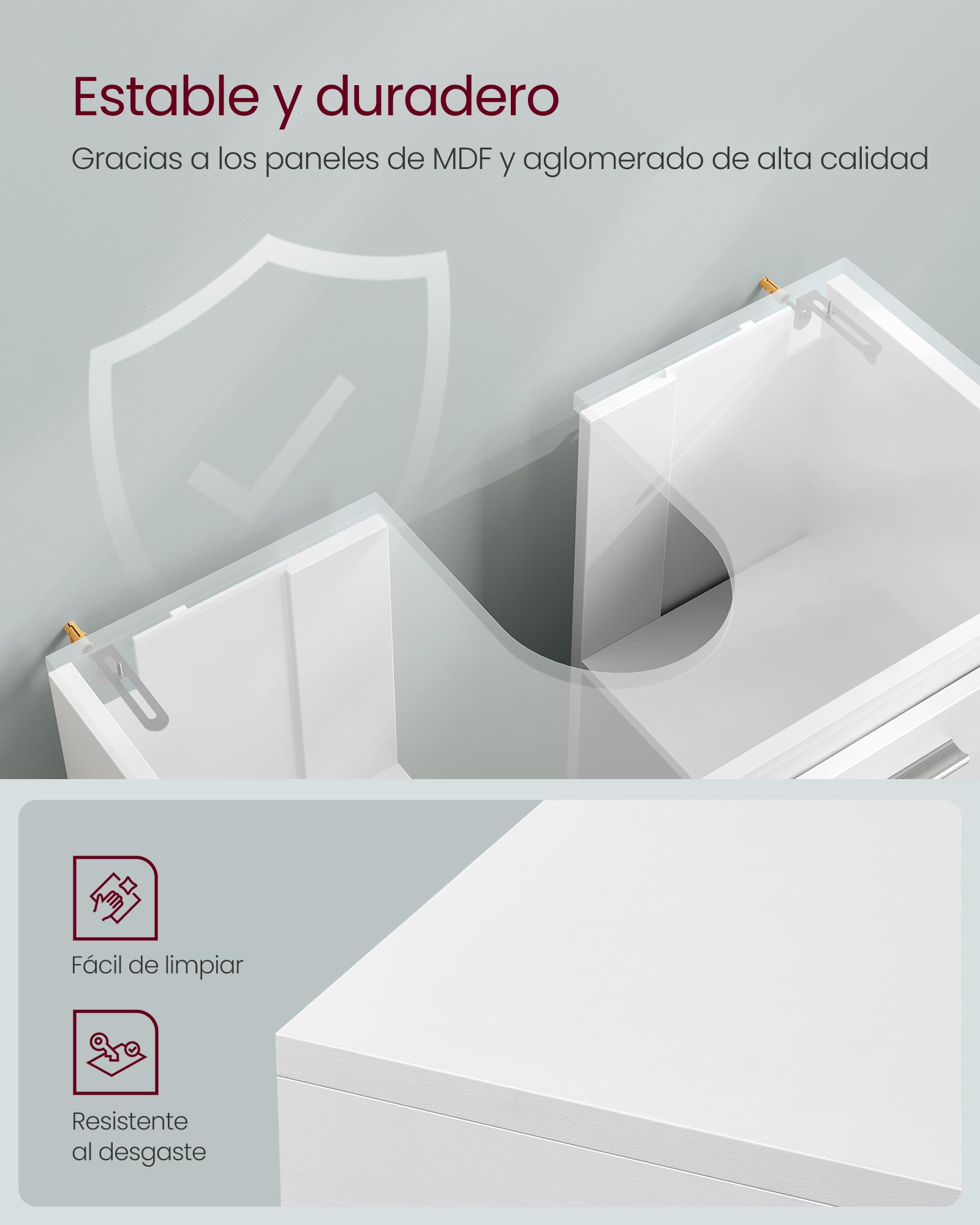 VASAGLE Mueble Bajo Lavabo, Armario de Baño, 3 Cajones, 2 Compartimentos Detrás de la Puerta, con Pies, 30 x 60 x 64 cm, Blanco Nube BBK514WB01
