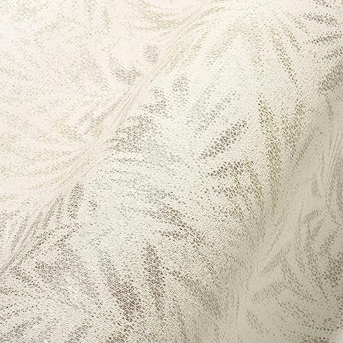 Livingwalls Travel Styles Non-Woven Wallpaper, Plant Wallpaper in White and Grey
