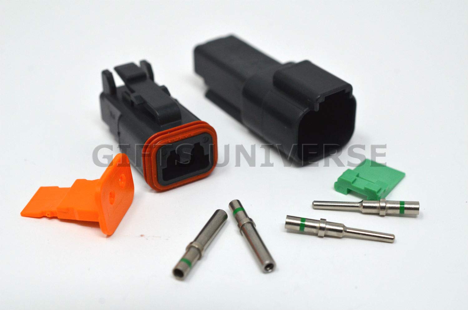 Deutsch 2-pin Black Connector Kit, 14-16AWG Solid Barrel Contacts (Made in USA)