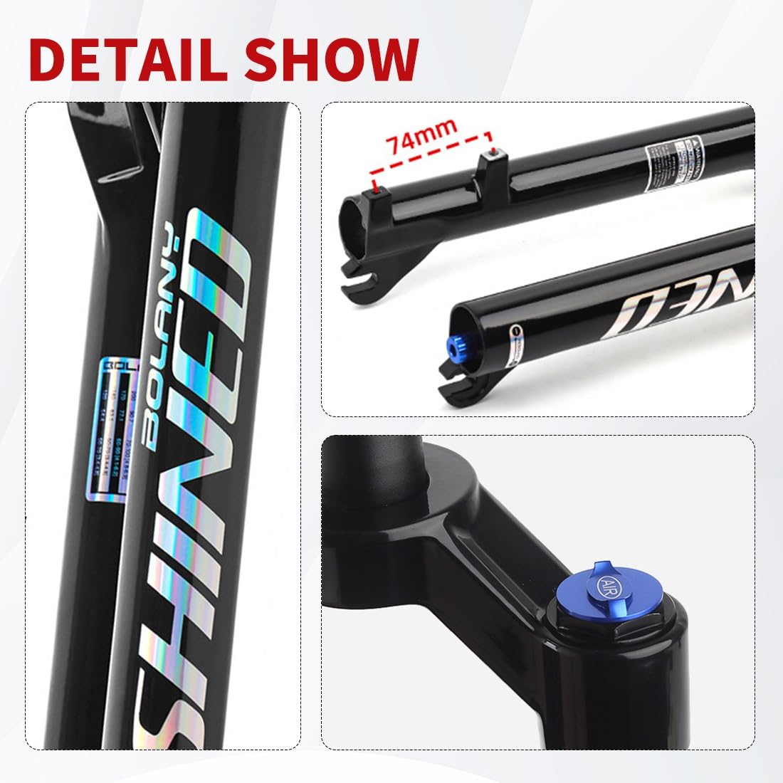 MTB widelec amortyzowany pneumatycznie QR 9 mm widelec do rowerów górskich 1-1/8" prosta rura kierownicy bez gwintu hamulec tarczowy ręczna regulacja odbicia blokada odbicia 100 mm skok amortyzatora