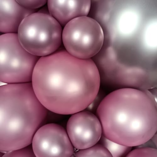 Miniatura 7 de Paquete de 100 globos rosados metálicos cromados de diferentes tamaños de 18, 12, 10, 5 pulgadas, globos de fiesta de KIRIKOU para cumpleaños, San