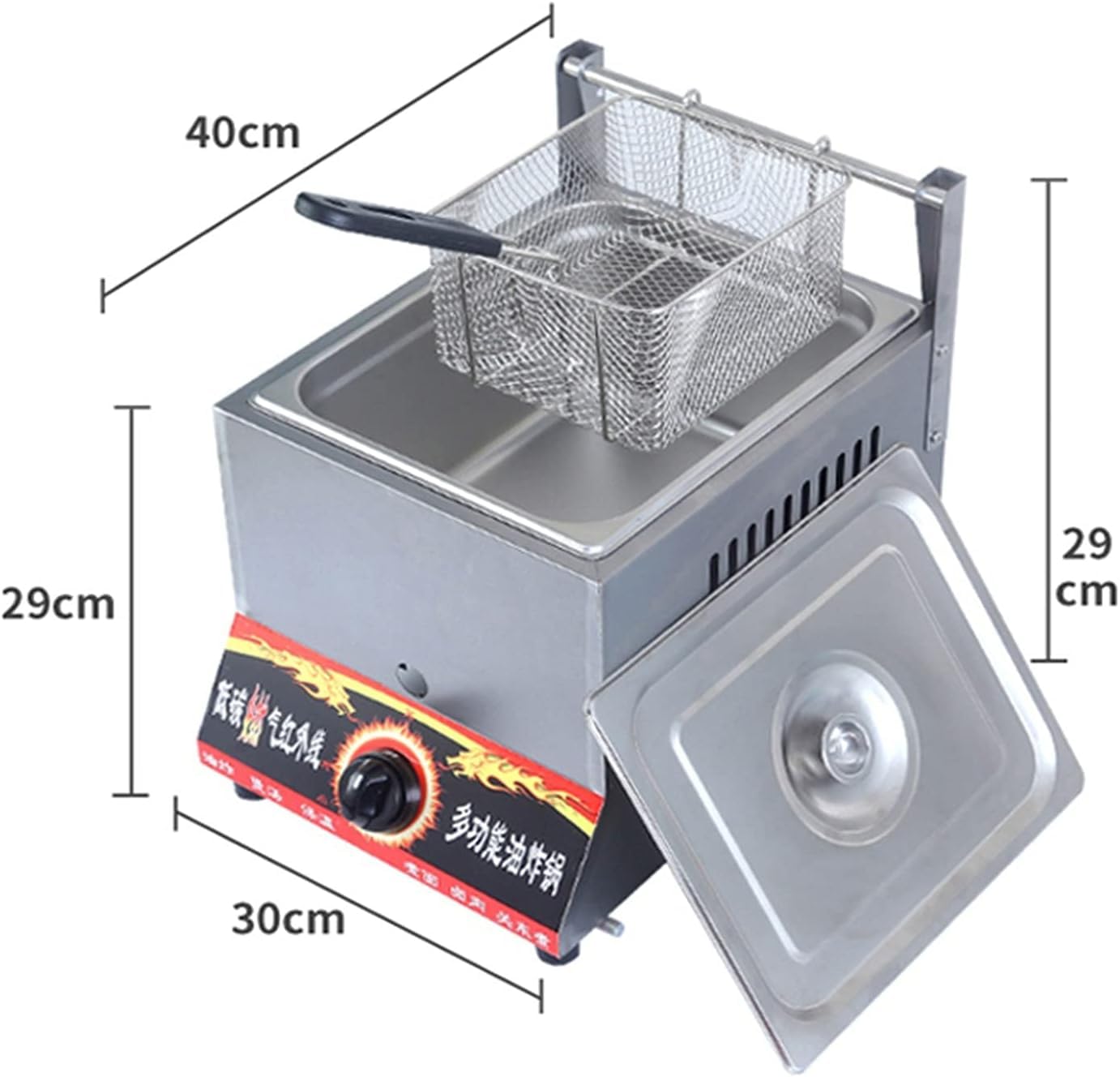 Friggitrice a GPL da Piano di Lavoro, Friggitrice a Gas di Grande capacità 11L/22L, con Cestello E Coperchio, Potenza di Fuoco Regolabile, per Patatine Fritte,Acciaio Inossidabile Spesso