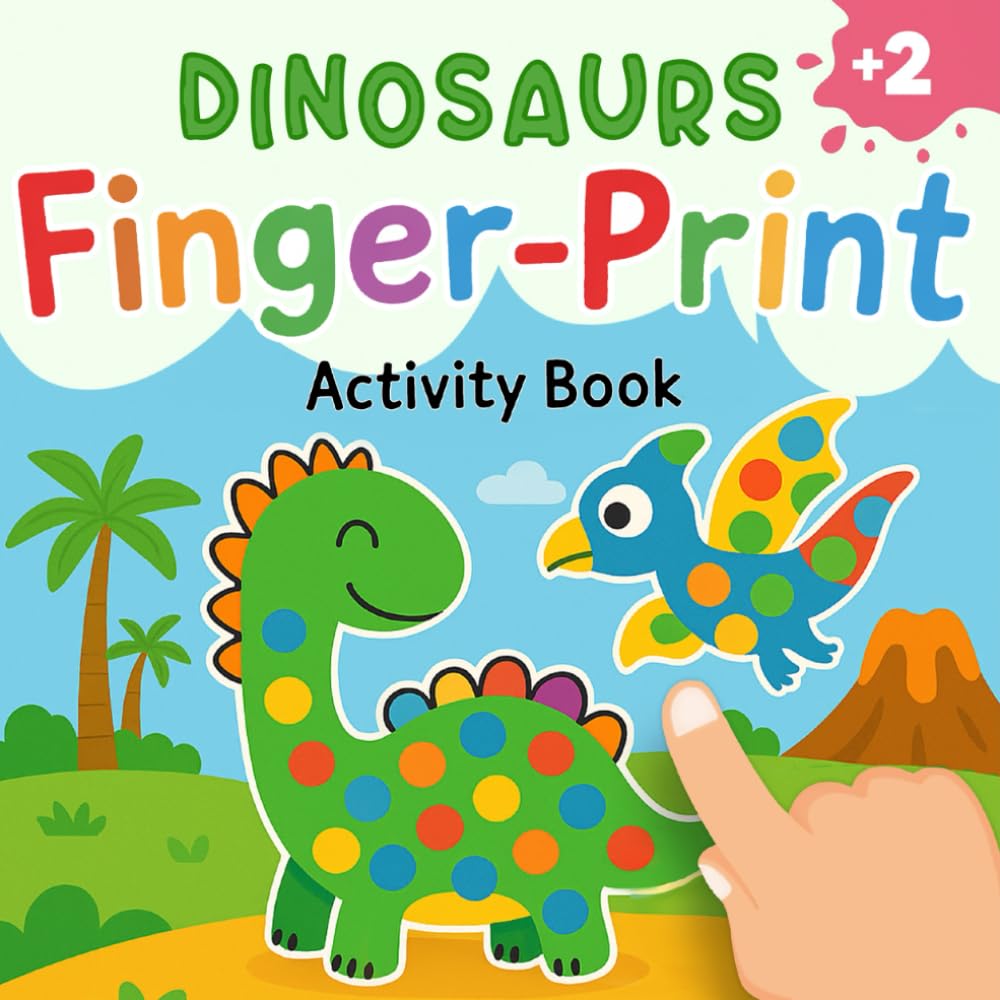 Dinosaurs Fingerprint Activity Book: 50 fun Dino-Themed Drawings for Kids Ages 2+