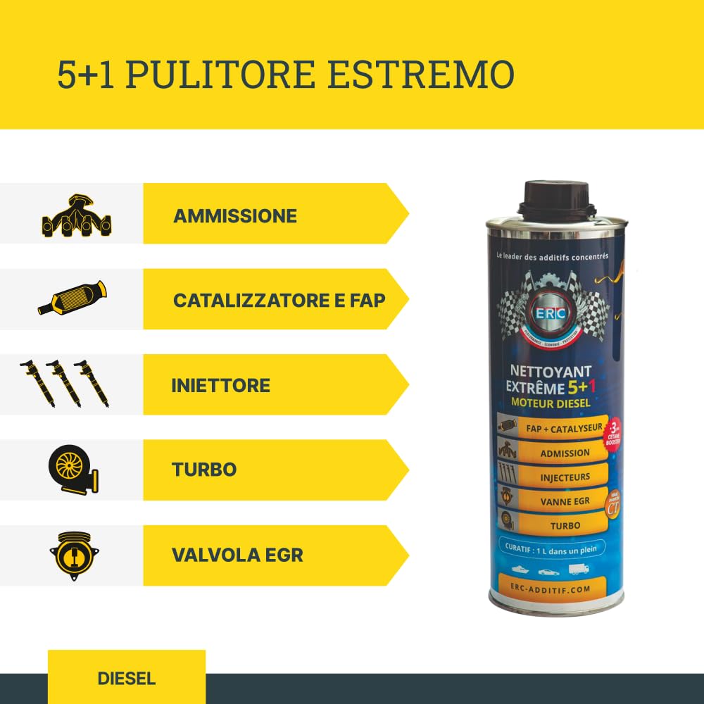 ERC Detergente Estremo 5+1 Veicolo Diesel Scintillante Completamente Vostra Motore/Ideale Anteriore Controllo Tecnica - Additivo Premium (1l)