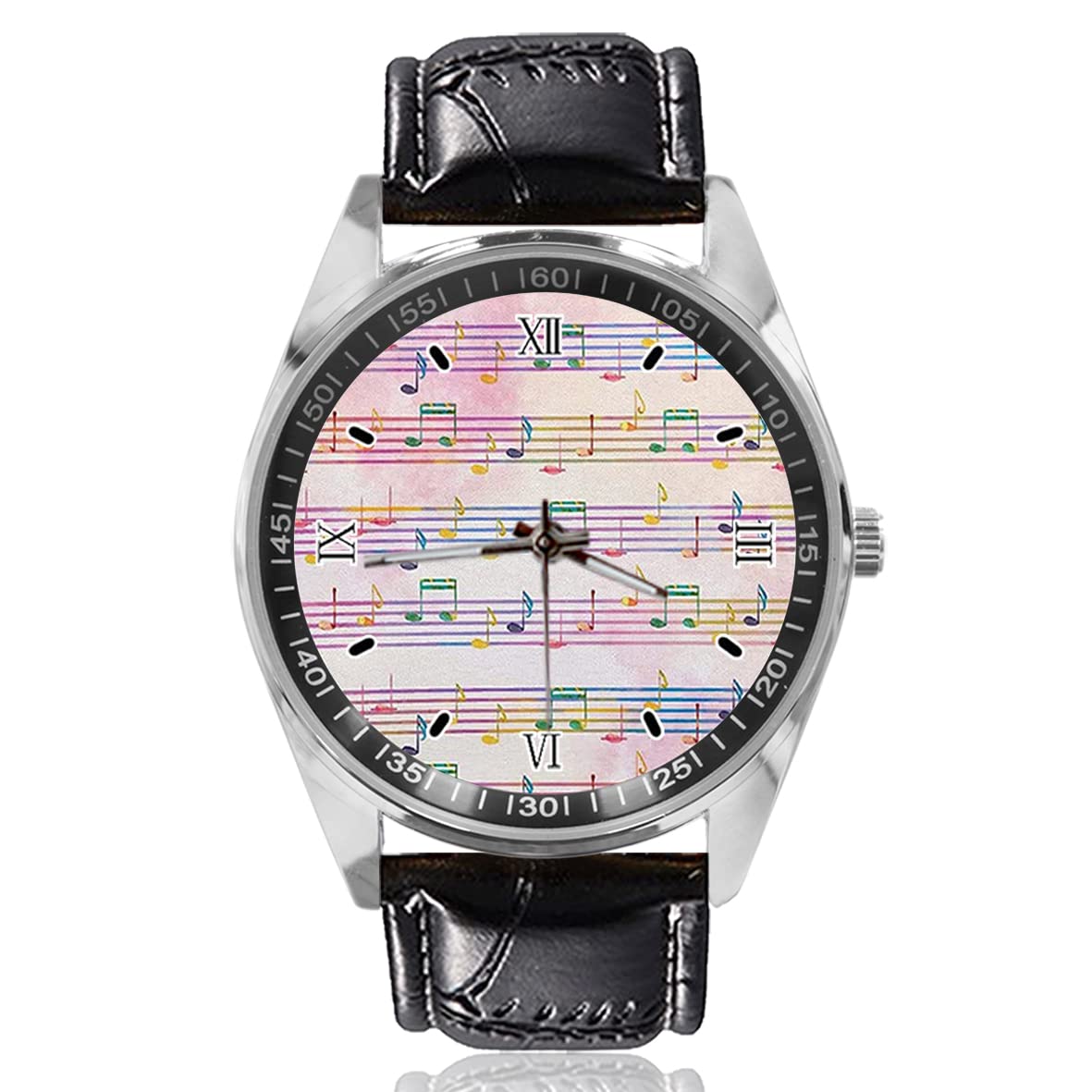 GenericColor Music Notes Watches Quartz Wristwatch Watches for Women Men Business Originality Unisex Leather Silver Dial Wrist Watches