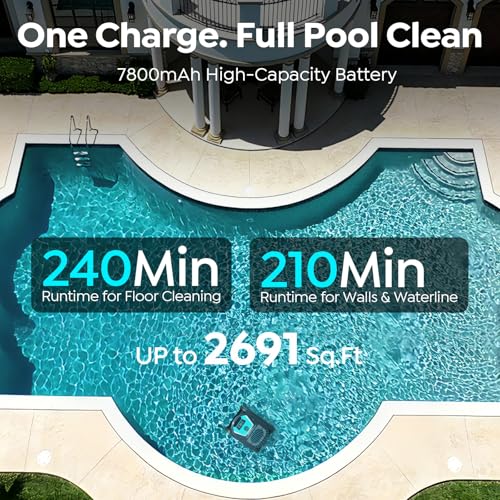 Image of Pleco Pro Cordless Robotic Pool Cleaner, Smart Navigation, 210-240 Min Runtime, Wall Climbing & Waterline Cleaning, Up to 2691 Sq.Ft, Dual-Layer Filtration for Inground Pools (Aqua Black)