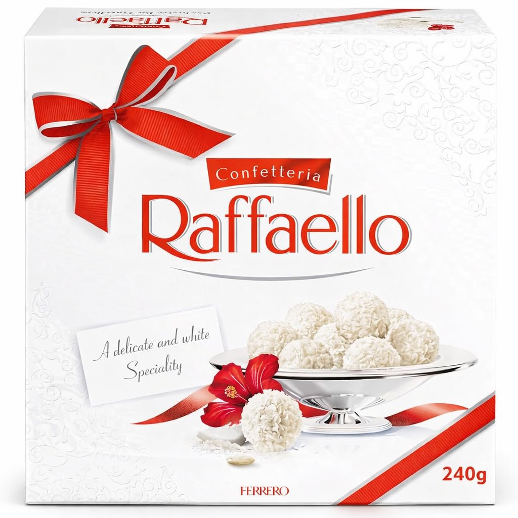 Ferreros Raffaellos Coconut and Almond White Chocolate Truffles Confections, Gift Box 240 Grams (Imported From Italy)-image-39