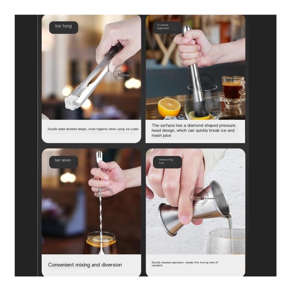 Coctelera Un juego de 6 vasos mezcladores de vidrio transparente y juegos de cocteleras de acero inoxidable.