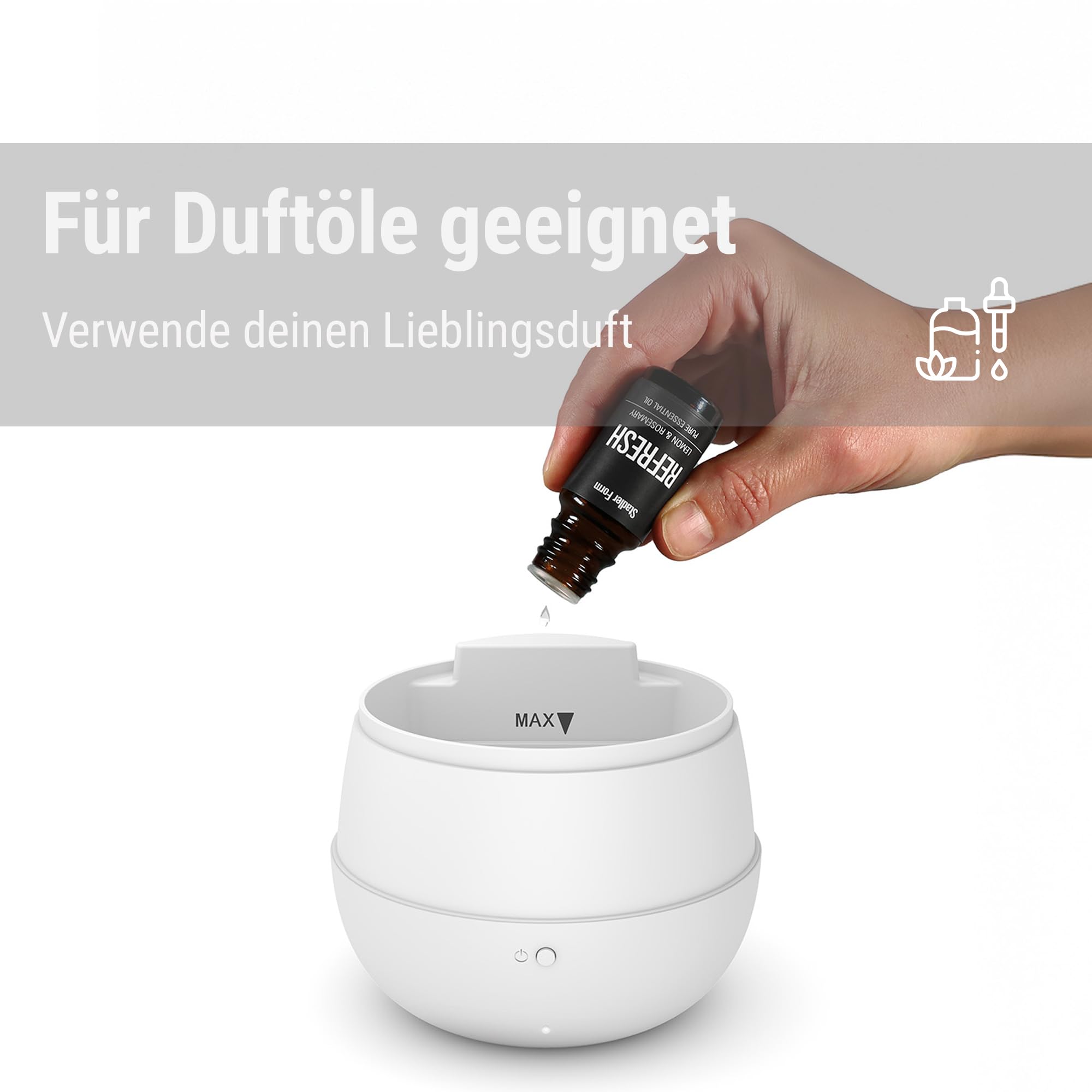 Stadler Form Aroma Diffuser Mia, Ultraschall-Technologie, mit extra feinem Nebel, für ätherische Öle geeignet, bis zu 10 h Laufzeit, für Schlafzimmer, Wohnzimmer und Kinderzimmer geeignet, schwarz