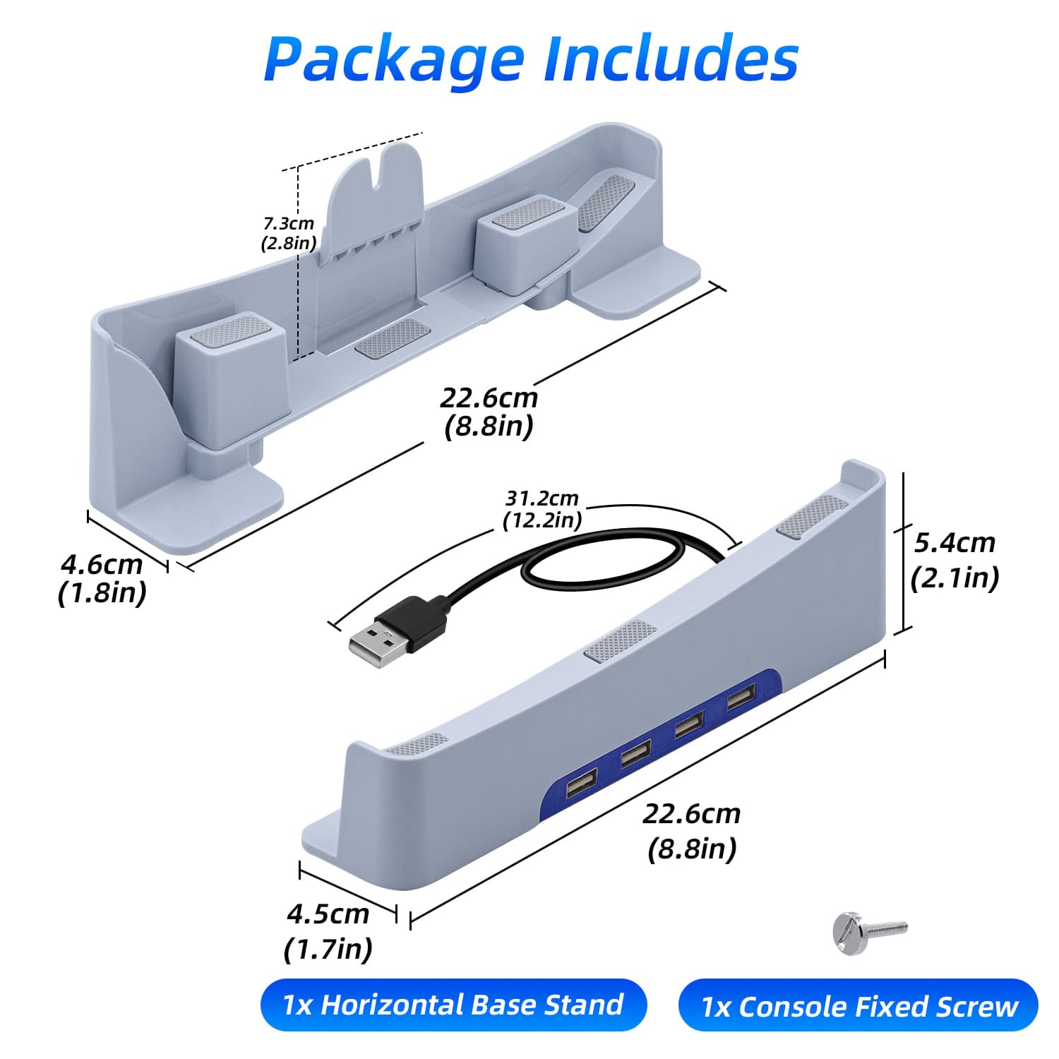 Pozioma podstawka do konsoli PS5 Slim z 4-portowym hubem USB, ulepszona podstawa wspornika akcesoria kompatybilna z PlayStation 5 Slim Disc & Digital Edition uchwyt na stojak